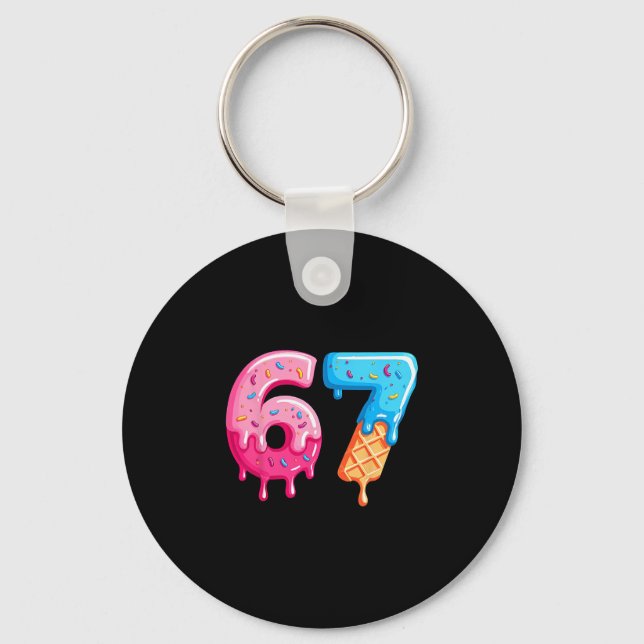 Six Seven Ice Cream Drip Cool Meme 67 Funny Number Keychain (Front)