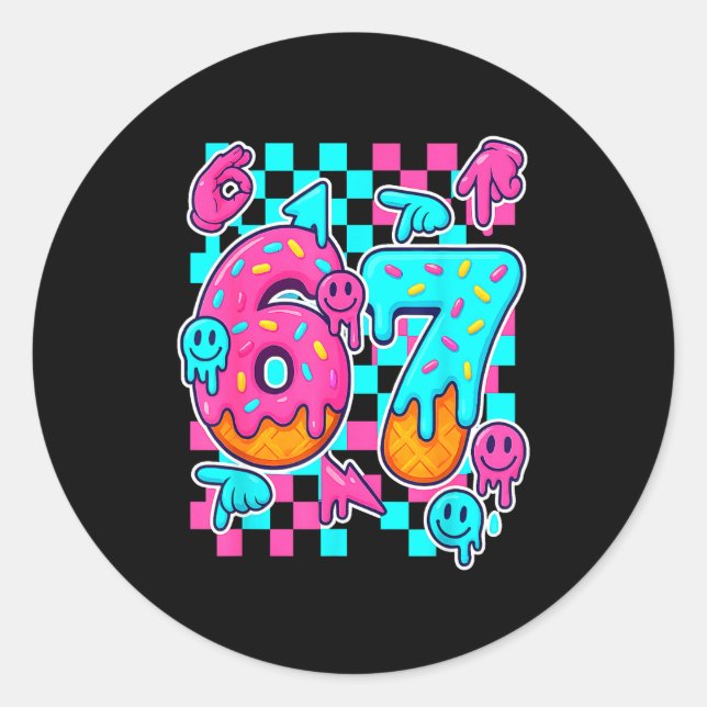 Six Seven Ice Cream Drip Meme 67 Funny Gen Alpha S Classic Round Sticker (Front)