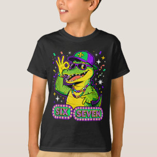Six Seven Mardi Gras Gator Funny 67 Meme Quote  T-Shirt