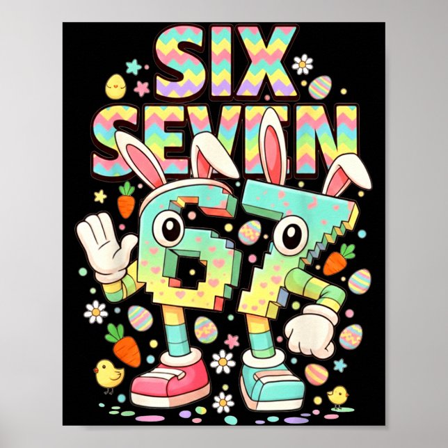 Six seven meme 67 brainrot funny easter bunny men poster (Front)