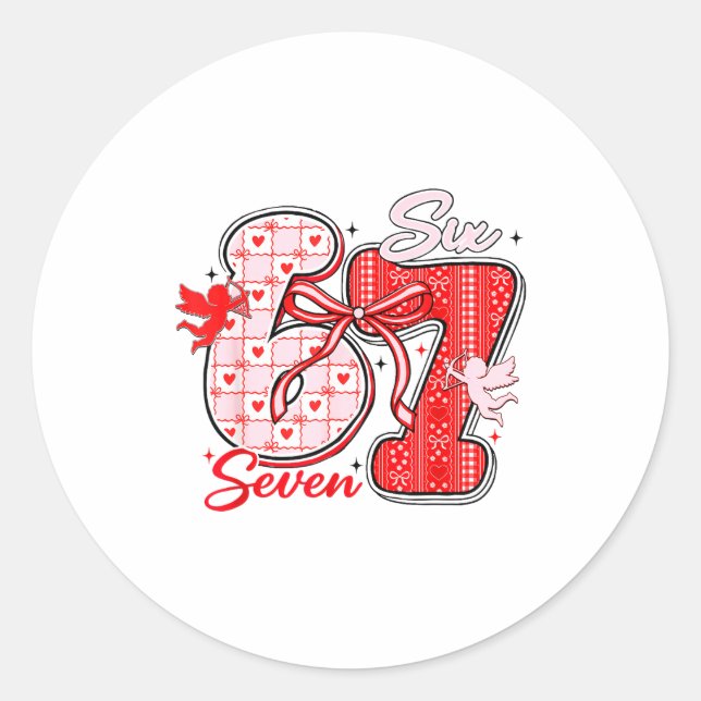 Six Seven Meme 67 Coquette Bow Valentines Women Gi Classic Round Sticker (Front)