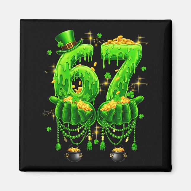 Six seven meme 67 hands patricks day shamrock men magnet (Front)