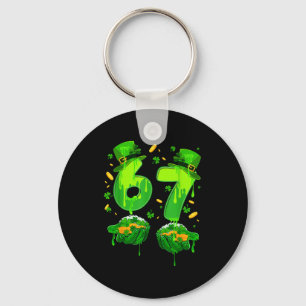 Six seven meme 67 st patrick's day shamrock keychain