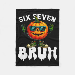 Six Seven Meme 6 7 Funny Bruh Pumpkin Halloween Co Fleece Blanket