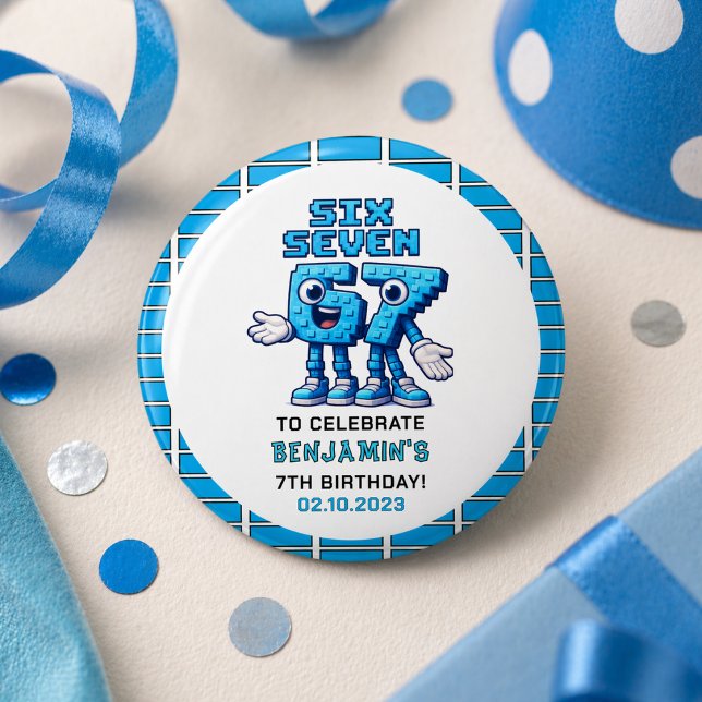 Six Seven Meme 7th Birthday | Funny Trendy 1 Inch Round Button (Six Seven Meme 7th Birthday | Funny Trendy button)