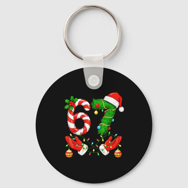 Six Seven Meme Christmas 67 Santa Funny Christmas  Keychain (Front)