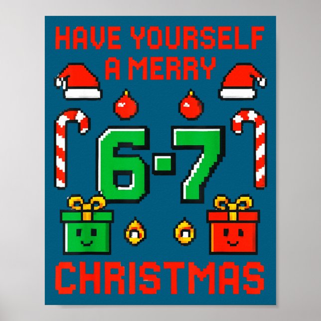 Six Seven Meme Funny Merry 67 Christmas Xmas Pajam Poster (Front)