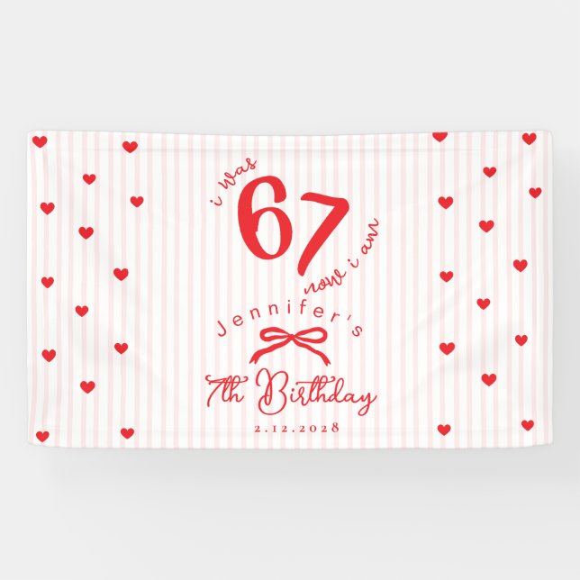 Six Seven Meme Pink Red Coquette 7th Birthday Banner (Horizontal)
