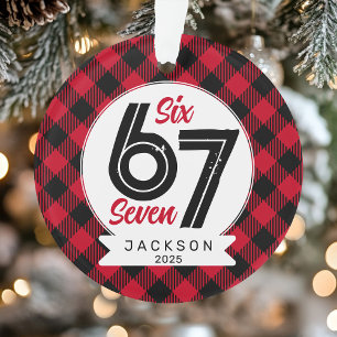 Six Seven Meme Red and Black Plaid Christmas Ornament