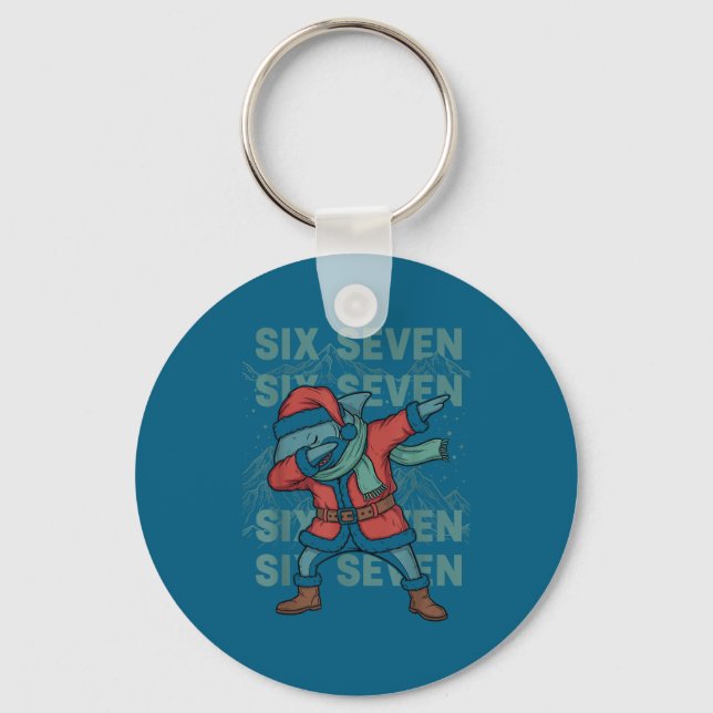 Six Seven Meme Shark Dab Se Dabbing Funny Xmas 67  Keychain (Front)