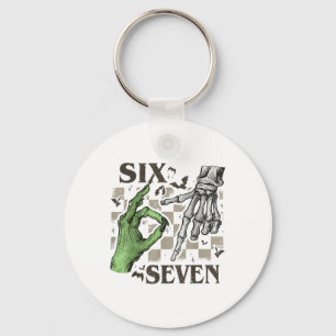 Six Seven Skeleton Hand Sign Meme Halloween Women  Keychain