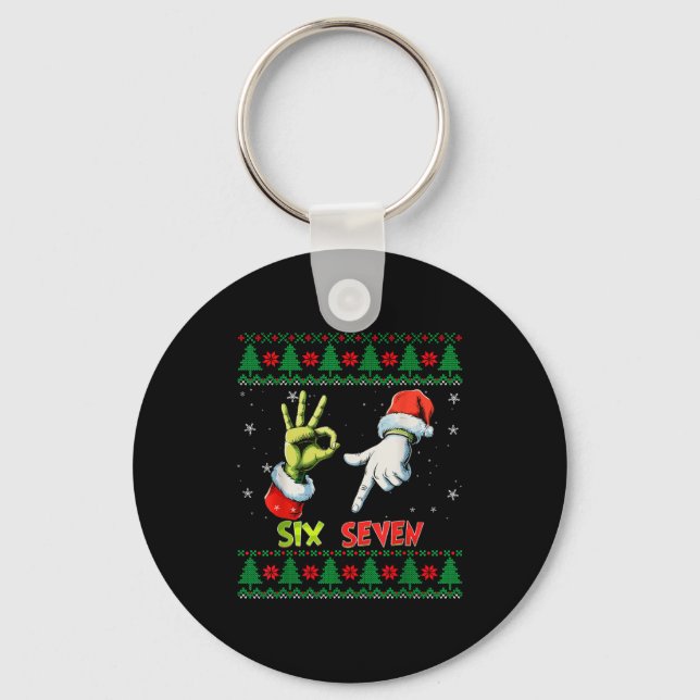 Six Seven Skeleton Meme Christmas Ugly Sweater 67  Keychain (Front)