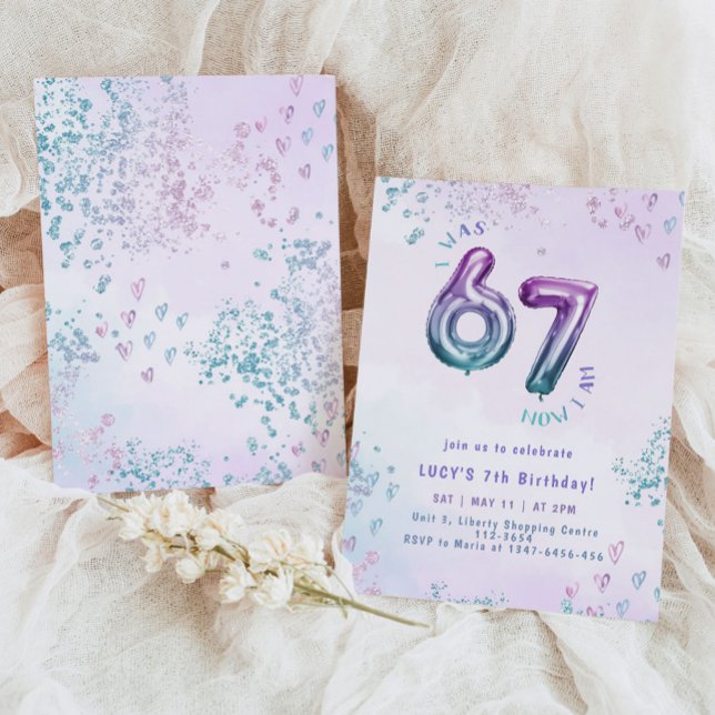 Six Seven trend Purple Kids 7th Birthday Invitation (Creator Uploaded)