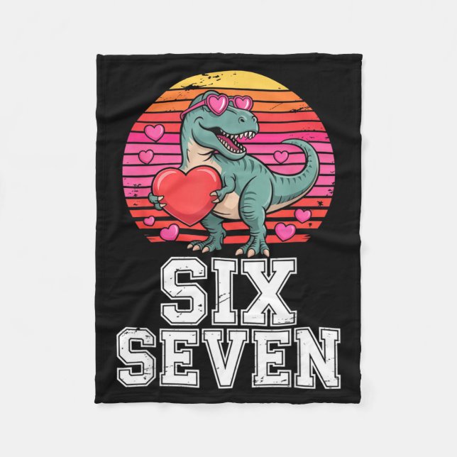 Six Seven Valentine’s Day Dinosaur T-rex For Kids  Fleece Blanket (Front)