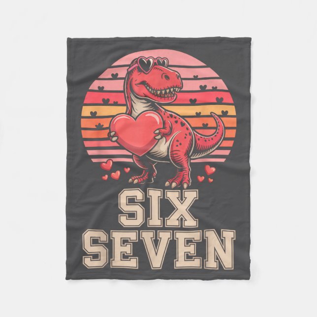 Six Seven Valentine’s Day Dinosaur T-rex For Kids  Fleece Blanket (Front)