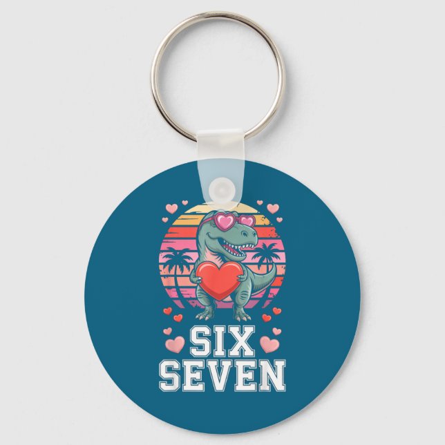 Six Seven Valentine’s Day Dinosaur T-rex For Kids  Keychain (Front)
