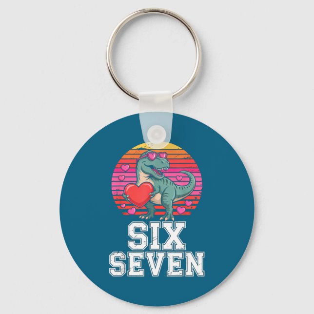 Six Seven Valentine’s Day Dinosaur T-rex For Kids  Keychain (Front)