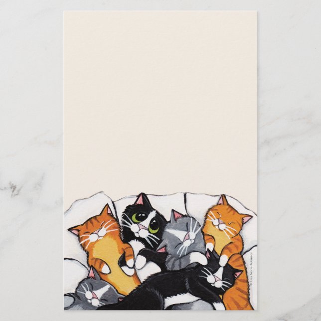 Six Sleeping Cats Note Paper Stationery (Front)