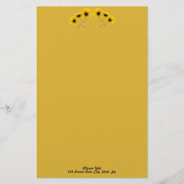 Six Sunflowers Floral Header Arch Custom  Stationery (Front)