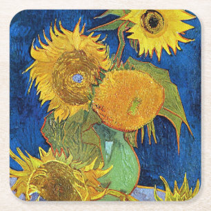 Six Sunflowers, Van Gogh Square Paper Coaster
