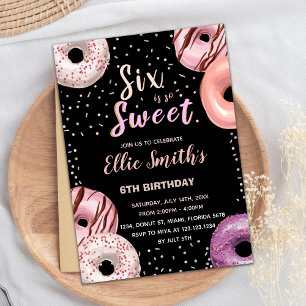 Six Sweet Black Rose Donut Invitations Anniversair