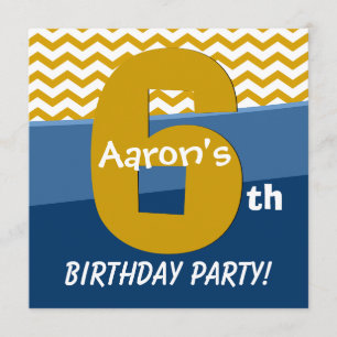 Six Year Old Birthday Gold Pattern For Boy V06E2 Invitation