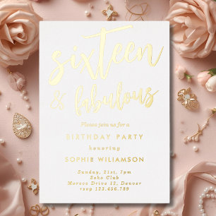 Sixteen and fabulous gold foiled birthday