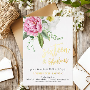 Sixteen and fabulous peonies gold birthday