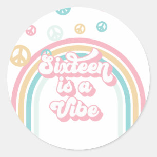 Sixteen is a Vibe Retro Summer Rainbow Classic Round Sticker