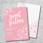Sixteen Pink Elegant Sweet 16 Party Invitation<br><div class="desc">16th Pink Floral Sweet Sixteen Birthday Party Invitation. A fun but elegant 16th birthday party invitation with girly pink and white flower outlines. A playful flower pattern frames a script typography "sweet sixteen" mixed with a more classic serif font. Celebrate 16 years of life with this stylish beautiful botanical design....</div>