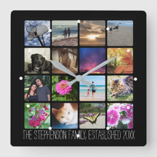 Sixteen Rounded Corners Photo Collage or Instagram Square Wall Clock