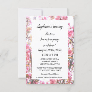 Sixteenth Birthday Pink Cherry Blossom Floral Cute Invitation
