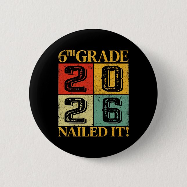 Sixth 6th Grade Grad 2026 Retro Elementary School  2 Inch Round Button (Front)