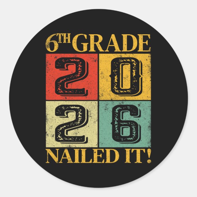 Sixth 6th Grade Grad 2026 Retro Elementary School  Classic Round Sticker (Front)