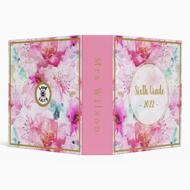 Sixth Grade 2022 Floral Pink and Gold  Binder (Background)