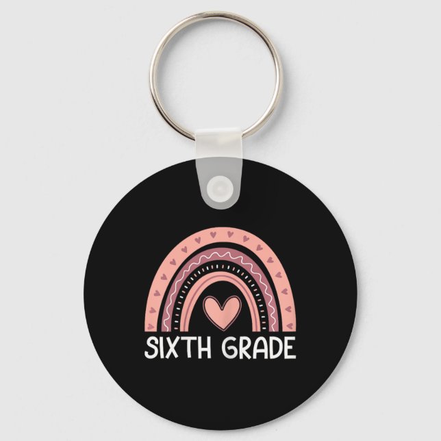Sixth Grade Rainbow Team Hello 6th Grade Rocks Squ Keychain (Front)