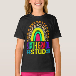 Sixth Grade Stud Rainbow Leopard Back To School  T-Shirt