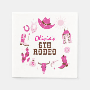 Sixth Rodeo Pink Western Cowboy 6th Birthday Napkin