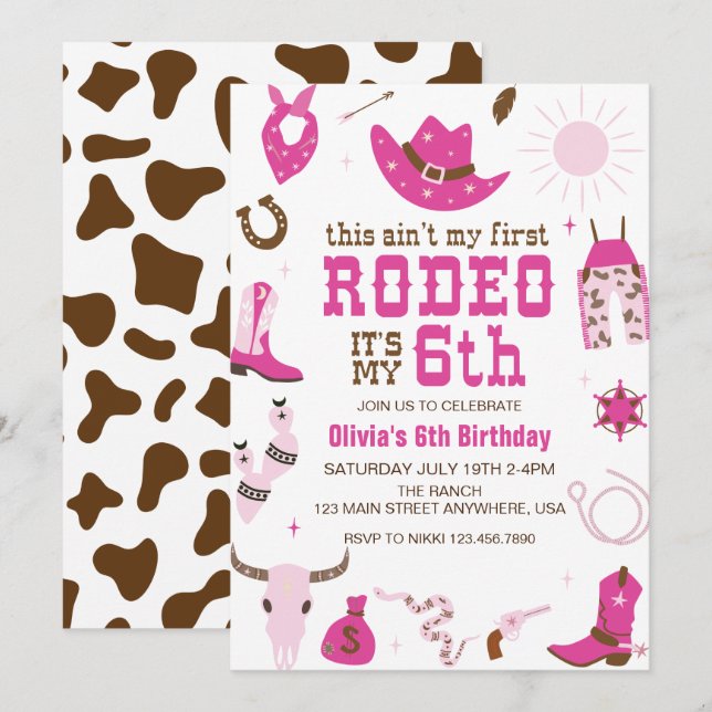 Sixth Rodeo Western Cowgirl 6TH Birthday Invitation (Front/Back)