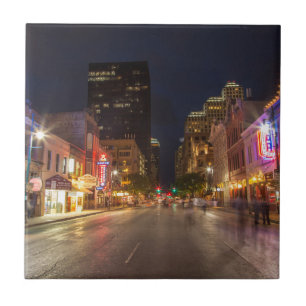Sixth Street At Dusk In Downtown Austin, Texas Tile