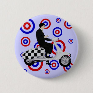 Sixties check mod scooter rider 2 inch round button