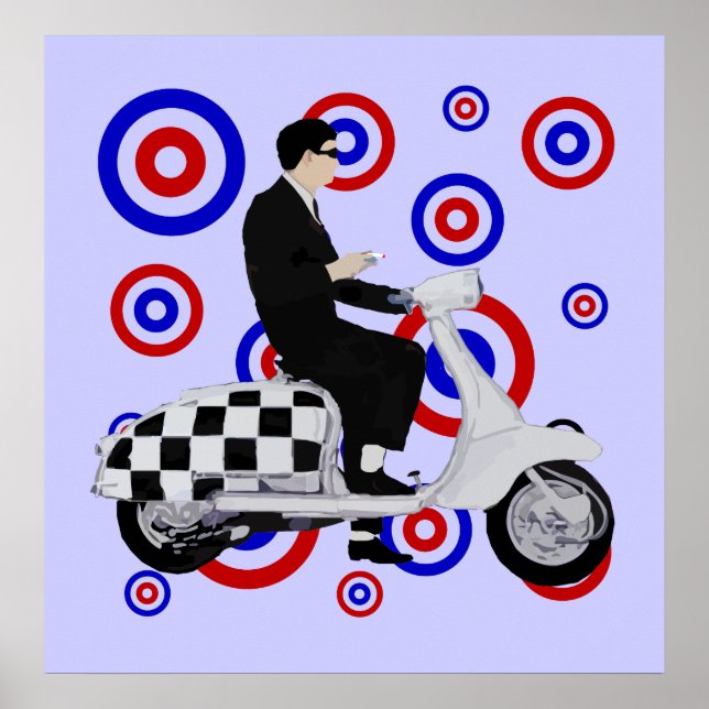 Sixties check mod scooter rider poster (Front)
