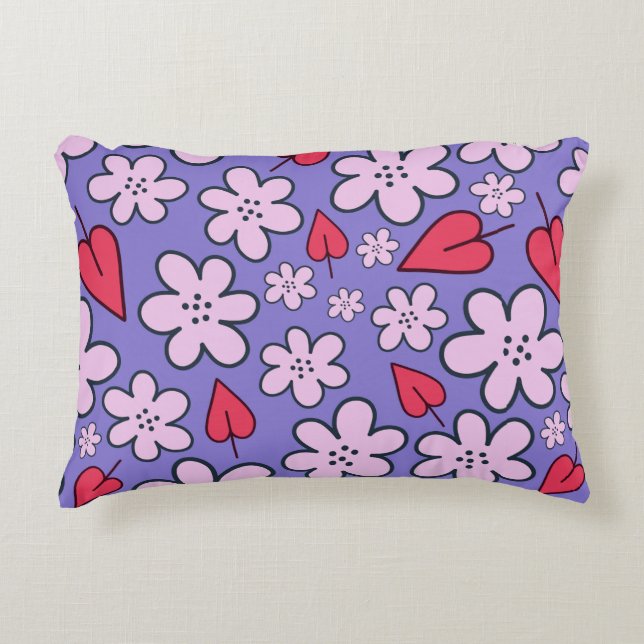 Sixties Flower Doodle Accent Pillow (Front)