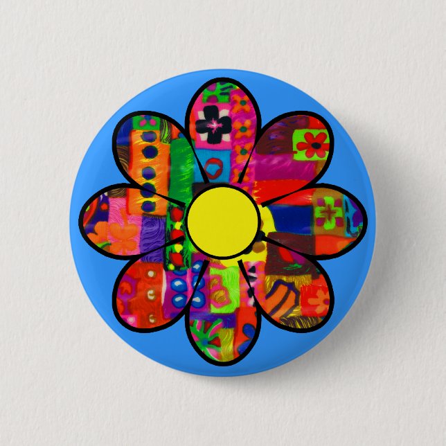 Sixties Flower Power 2 Inch Round Button (Front)