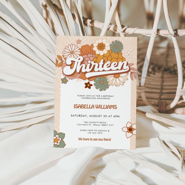 Sixties Groovy Retro 13th Birthday Invitation (Groovy Retro 13th Birthday Party Invite)