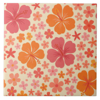 Sixties Hawaiian hibiscus pattern Tile