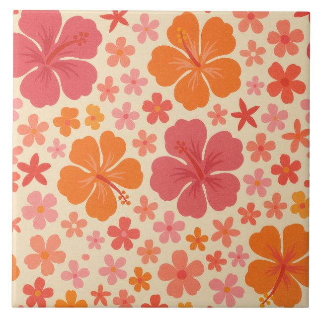 Sixties Hawaiian hibiscus pattern Tile (Front)