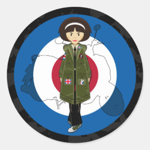 Sixties Mod Girl in Parka with Scooter Sticker