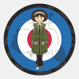 Sixties Mod Girl in Parka with Scooter Sticker