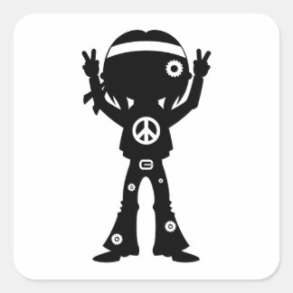Sixties Peace Hippie Silhouette Square Sticker